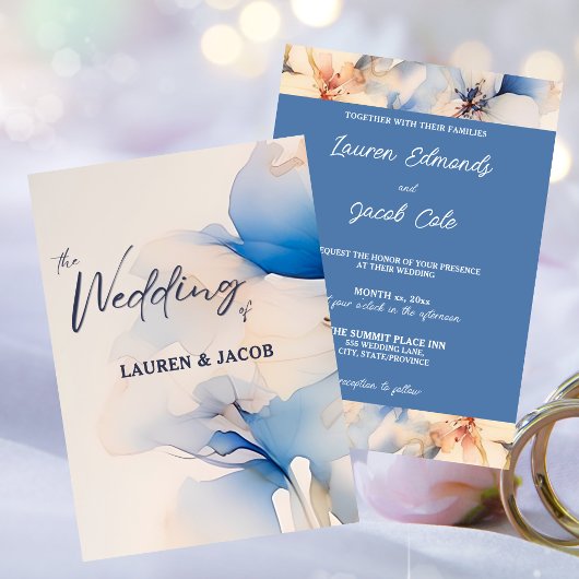 Invitation Mariage Fleur Moderne Bleue