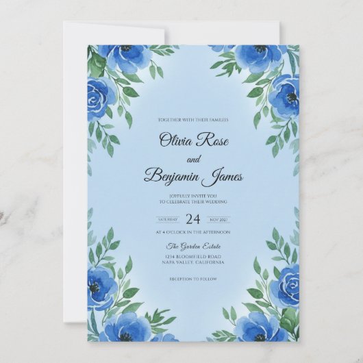 Invitation Mariage Fleur Moderne d'Azure (Devant)