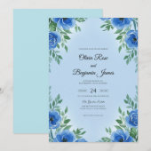 Invitation Mariage Fleur Moderne d'Azure (Devant / Derrière)