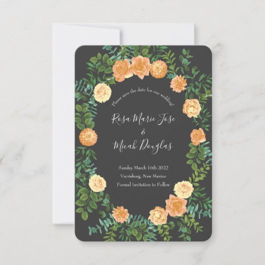 Invitation Mariage Fleur Moderne Gris foncé pêche (Devant)