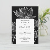 Invitation Mariage Fleur Moderne Noir Et Blanc Tout En Un (Debout devant)