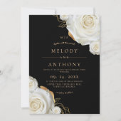 Invitation Mariage Fleur Moderne Rose Blanche Noir (Devant)