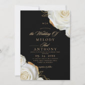 Invitation Mariage Fleur Moderne Rose Noir et Blanc (Devant)