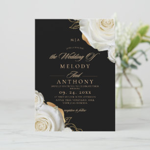 Invitation Mariage Fleur Moderne Rose Noir et Blanc