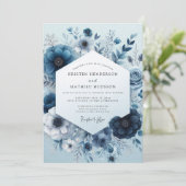 Invitation Mariage Fleur Monochrome Navy (Debout devant)