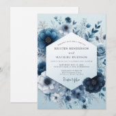 Invitation Mariage Fleur Monochrome Navy (Devant / Derrière)