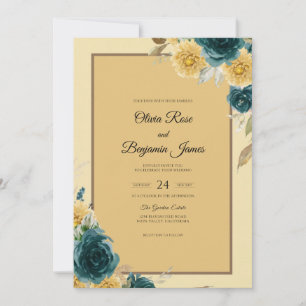 Invitation Mariage Fleur Mustard Bleu Canard