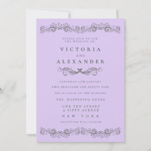 Invitation Mariage Fleur Noir Violet Pâle À Tout Moment