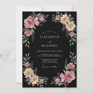 Invitation Mariage Fleur Noire Magenta