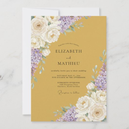 Invitation Mariage Fleur Ochre Améthyste (Devant)