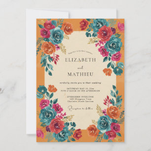 Invitation Mariage Fleur Ochre Magenta