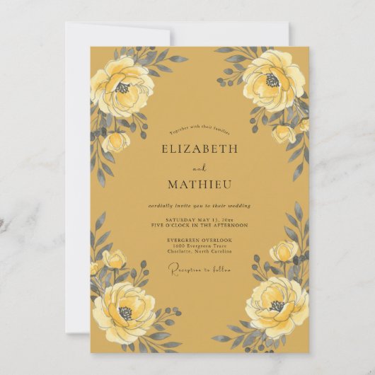 Invitation Mariage Fleur Ochre Peinte (Devant)