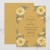 Invitation Mariage Fleur Ochre Peinte (Devant / Derrière)