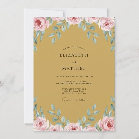 Invitation Mariage Fleur Ochre Rose (Devant)