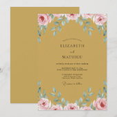 Invitation Mariage Fleur Ochre Rose (Devant / Derrière)