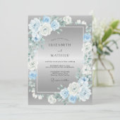 Invitation Mariage Fleur Opulente Bleu Ardoise (Debout devant)