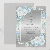 Invitation Mariage Fleur Opulente Bleu Ardoise (Devant / Derrière)