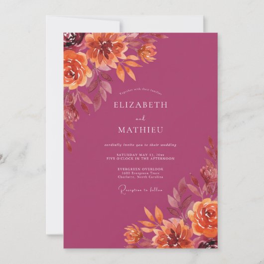Invitation Mariage Fleur Opulente de Prune (Devant)