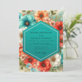 Invitation Mariage Fleur Opulente Florale Sarcelle (Debout devant)