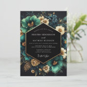 Invitation Mariage Fleur Opulente Florale Sarcelle (Debout devant)