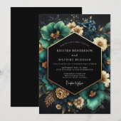 Invitation Mariage Fleur Opulente Florale Sarcelle (Devant / Derrière)