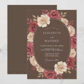 Invitation Mariage Fleur Opulente Marron (Devant / Derrière)
