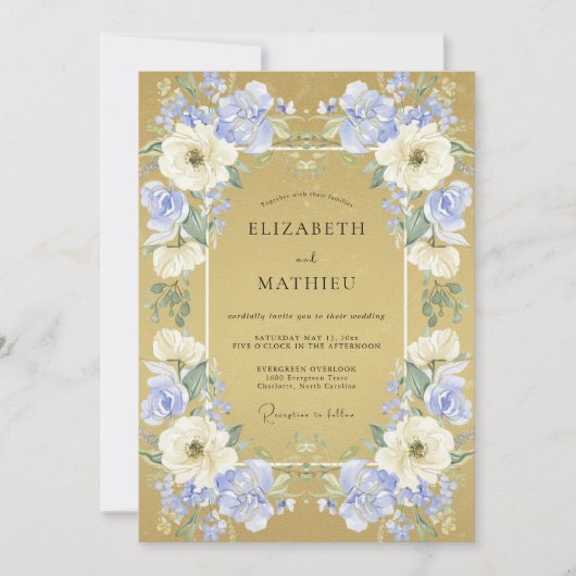 Invitation Mariage Fleur Opulente Pervenche (Devant)