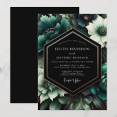 Invitation Mariage Fleur Opulente Sarcelle (Devant / Derrière)