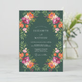 Invitation Mariage Fleur Orange Émeraude (Debout devant)