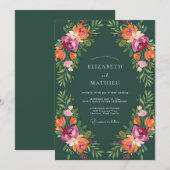 Invitation Mariage Fleur Orange Émeraude (Devant / Derrière)