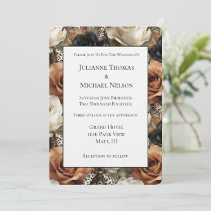 Invitation Mariage Fleur Orange Épice Noir Or Léopard