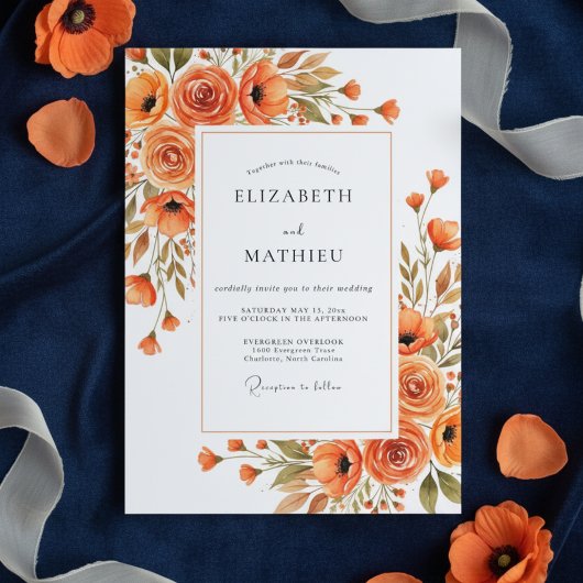 Invitation Mariage Fleur Orange Impressionniste