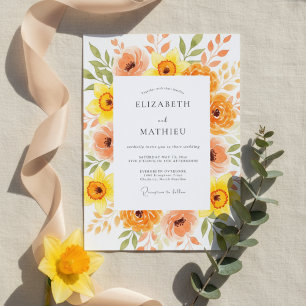 Invitation Mariage Fleur Orange Pêche de Style Pictural