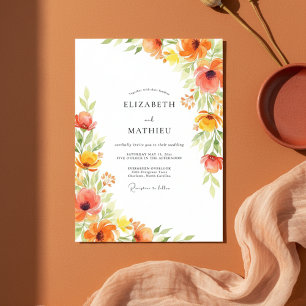 Invitation Mariage Fleur Ornementale Orange