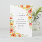 Invitation Mariage Fleur Ornementale Orange (Debout devant)