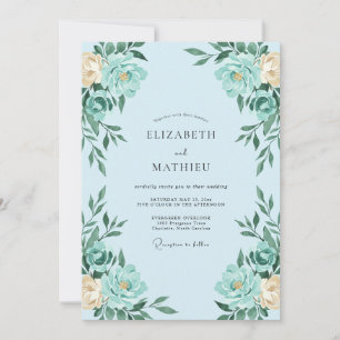 Invitation Mariage Fleur Painte Aqua Cottagecore