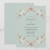 Invitation Mariage Fleur Pâle Céladon (Devant / Derrière)
