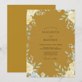 Invitation Mariage Fleur Pâle Peinte en Ocre (Devant / Derrière)
