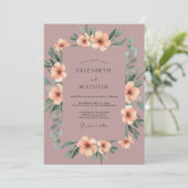 Invitation Mariage Fleur Pâle Peinte Mauve (Debout devant)