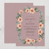 Invitation Mariage Fleur Pâle Peinte Mauve (Devant / Derrière)