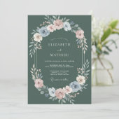 Invitation Mariage Fleur Peinte Ardoise et Pêche (Debout devant)
