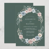 Invitation Mariage Fleur Peinte Ardoise et Pêche (Devant / Derrière)