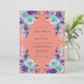 Invitation Mariage Fleur Peinte Corail Aqua (Debout devant)