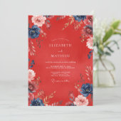 Invitation Mariage Fleur Peinte Écarlate (Debout devant)