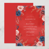 Invitation Mariage Fleur Peinte Écarlate (Devant / Derrière)
