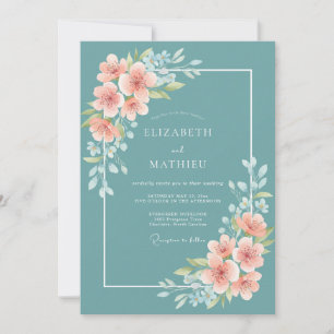 Invitation Mariage Fleur Poétique Sarcelle