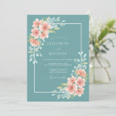 Invitation Mariage Fleur Poétique Sarcelle (Debout devant)