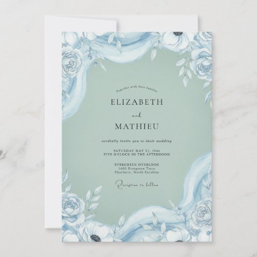 Invitation Mariage Fleur Poudre de Mer (Devant)