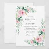 Invitation Mariage Fleur Poudrée Rose (Devant / Derrière)