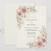 Invitation Mariage Fleur Poudrée Rose Peinte (Devant / Derrière)